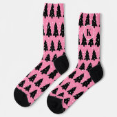 Chaussette Chaussettes d'équipage d'arbre de Noël rose et noi (Gauche)