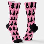 Chaussette Chaussettes d'équipage d'arbre de Noël rose et noi (Angulaire)