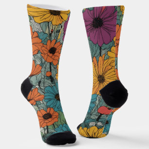 Chaussette Chaussettes d'équipage de fleurs - Design floral é