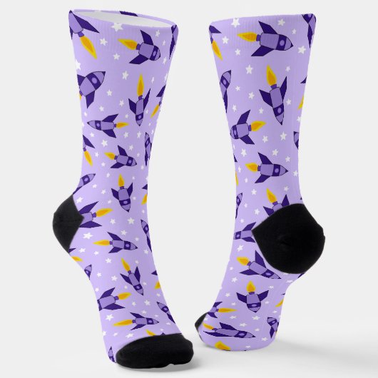 Chaussette Chaussettes d'équipage de fusée violette rétro (Angulaire)