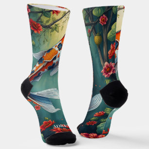 Chaussette Chaussettes d'équipage de poisson Koi Aquarelle