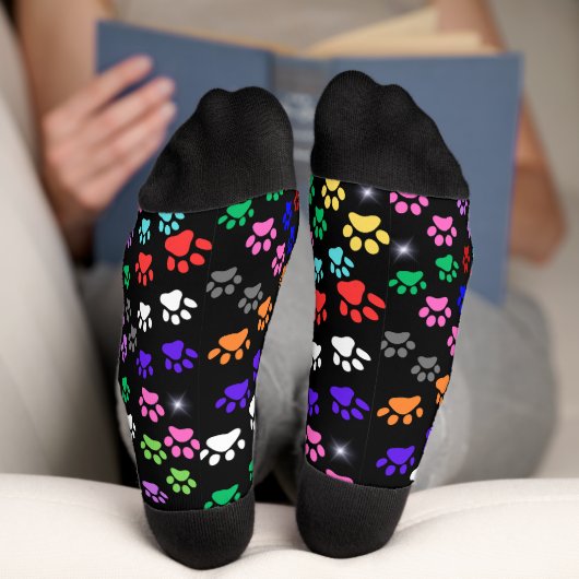 Chaussette Chaussettes d'équipage Empreintes de pattes coloré (Fond)