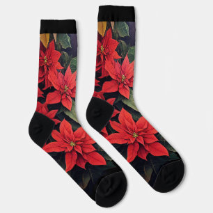 Chaussette Chaussettes d'équipage Poinsettias