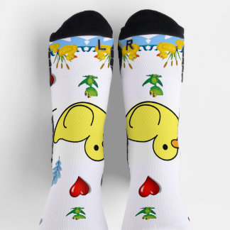 Chaussette Chaussettes d'équipage Poule jaune Cœurs rouges