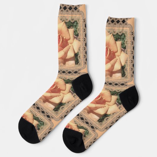 Chaussette Chaussettes d'équipage pour femmes avec Roses beig (Gauche)