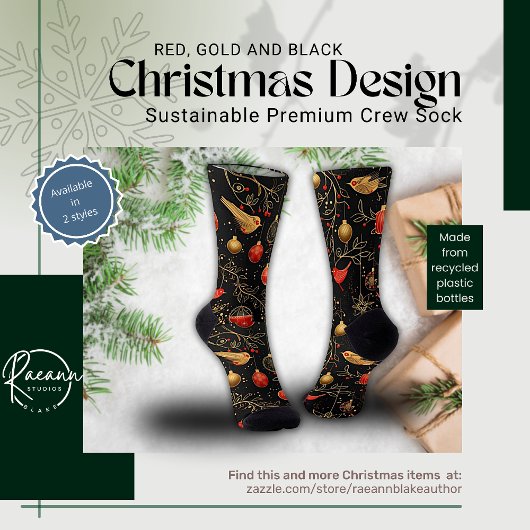 Chaussette Chaussettes d'équipage Red, Gold et Black Christma