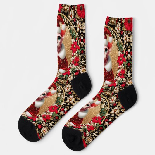 Chaussette Chaussettes d'équipage Sphynx Cat Père Noël Elf Xm (Gauche)