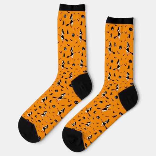 Chaussette Chaussettes d'Halloween orange avec sorcières et c (Gauche)