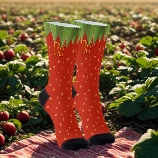 Chaussette Chaussettes drôles à monogramme rouge fraise