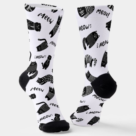 Chaussette Chaussettes drôles de chat noir et blanc Doodle (Angulaire)