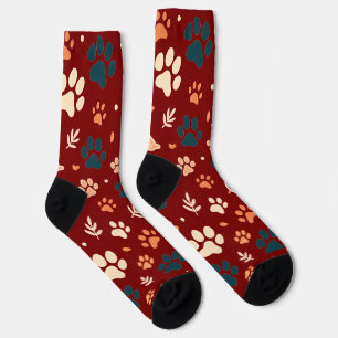 Chaussette Chaussettes Empreinte de patte et Motif feuille