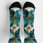 Chaussette Chaussettes en or Turquoise floral japonais (Haut)