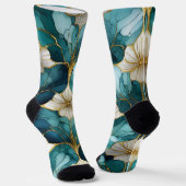 Chaussette Chaussettes en or Turquoise floral japonais (Angulaire)