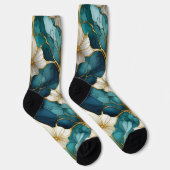 Chaussette Chaussettes en or Turquoise floral japonais (Droite)