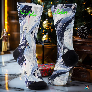 Chaussette Chaussettes étoilées d'hiver en bleu marine et ble