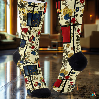 Chaussette Chaussettes Florales Élégantes avec Accents Géomét