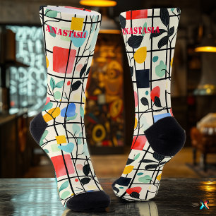 Chaussette Chaussettes Florales Modernes avec Motif Grille Gé