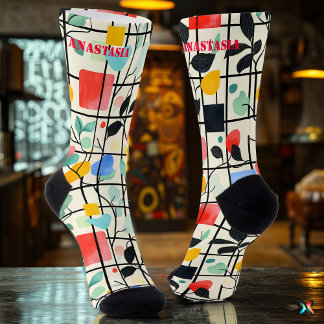 Chaussette Chaussettes Florales Modernes avec Motif Grille Gé