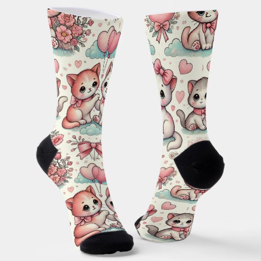 Chaussette Chaussettes Mignonnes Romantiques de Chat – Pastel (Angulaire)