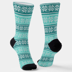 Chaussette Chaussettes Motif Aqua Blue Turquoise Poinsettia