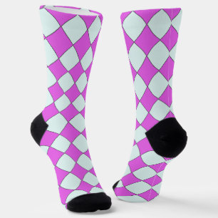 Chaussette Chaussettes motifs en diamant rose et bleu