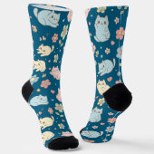 Chaussette Chaussettes Motifs Kawaii Pastel Chats et Fleurs (Angulaire)