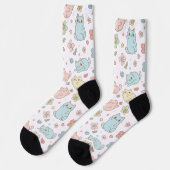 Chaussette Chaussettes Motifs Kawaii Pastel Chats et Fleurs (Gauche)