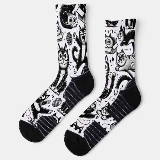 Chaussette Chaussettes Motifs pour chats noir et blanc amusan (Gauche)