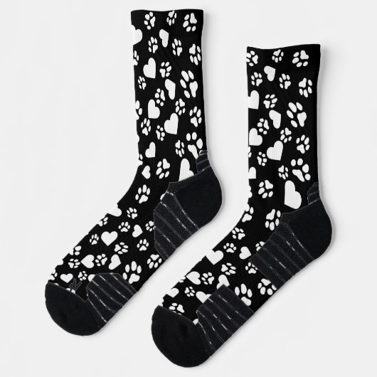 Chaussette Chaussettes noires avec Empreintes de pattes blanc (Gauche)