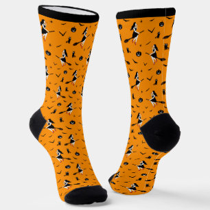Chaussette Chaussettes orange Halloween avec sorcières et cha