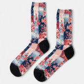 Chaussette Chaussettes Patchwork Sakura avec Élégance Bleue e (Gauche)