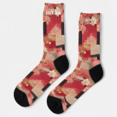 Chaussette Chaussettes Patchwork Sakura Rouge avec Charme Jap (Gauche)