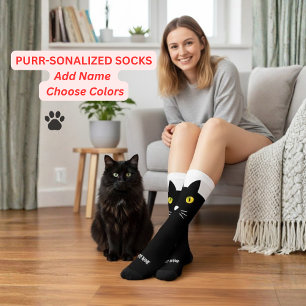 Chaussette Chaussettes Personnalisées Chat Noir - Cadeau Pers