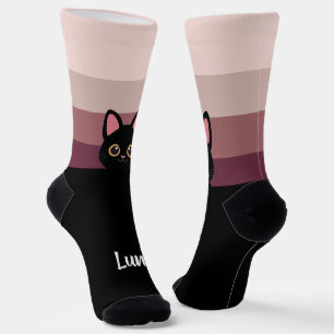 Chaussette Chaussettes Personnalisées Chat Noir Nom Couleur