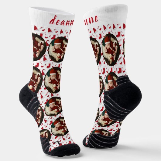 Chaussette Chaussettes Photo Famille De Noël Simple Élégant (Angulaire)