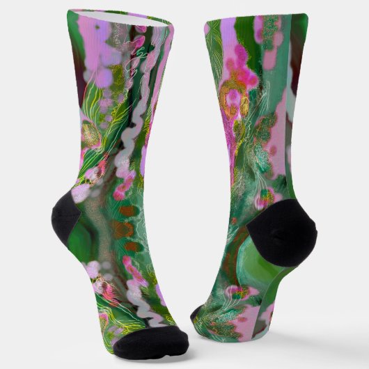Chaussette Chaussettes psychédéliques abstrait vert et rose (Angulaire)