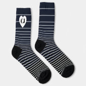 Chaussette Chaussettes rayées cœur initial bleu blanc (Droite)