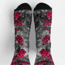 Chaussettes Rouge et Gris à Baies de Pyracantha