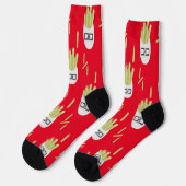 Chaussette Chaussettes Rouges Motif Nourriture Junk Frites Mi (Gauche)