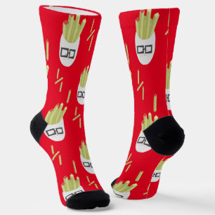 Chaussette Chaussettes Rouges Motif Nourriture Junk Frites Mi