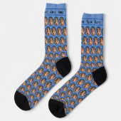 Chaussette Chaussettes tête de chien avec nom sur bleu (Gauche)