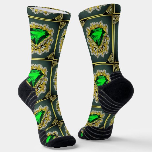 Chaussette Chaussettes vert émeraude et un Motif diamant (Angulaire)