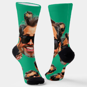 Chaussette Chaussettes vert mousse avec photo de visage drôle
