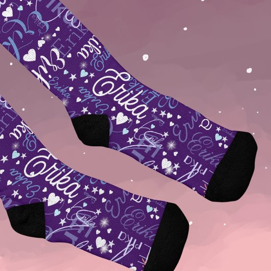 Chaussette Chaussettes violettes avec Coeurs et Étoiles