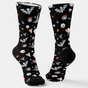 Chaussette Chauves-souris Orange Noir Illustré Halloween
