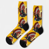 Chaussette Chef amérindien sur paysage sauvage coucher de sol (Gauche)