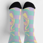 Chaussette Chèques et perles Pastel Rose, Jaune, Violet & Ver (Haut)