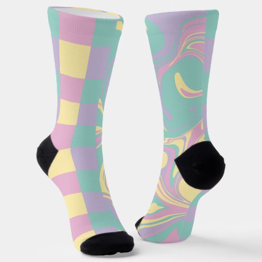 Chaussette Chèques et perles Pastel Rose, Jaune, Violet & Ver (Angulaire)