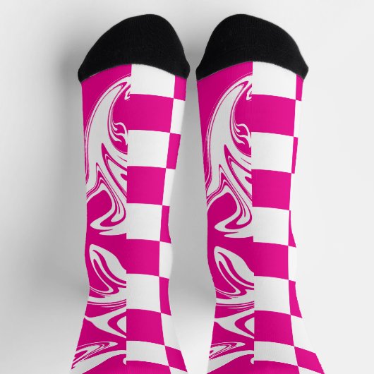 Chaussette Chèques et permules en Magenta et Blanc (Haut)
