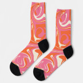 Chaussette Chèques et tourbillons - rose, orange et crème (Gauche)